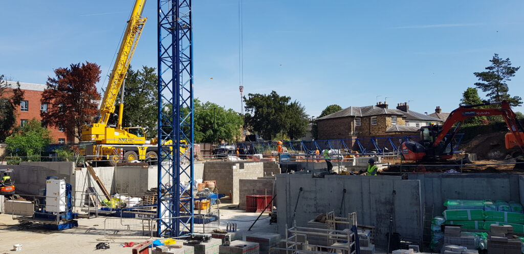 Tower crane ready for steel frame and concrete floors