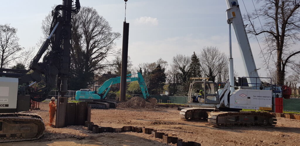 sheet piles are driven in to the ground to stabilise tree roots before digging out the basement